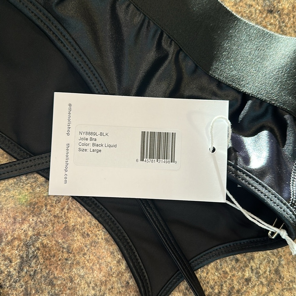 Noli Yoga Liquid Gloss Jolie Bra Size Large Black Scoop Neckline Strappy Back - Picture 12 of 12